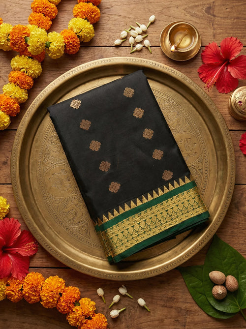 Black & Bottle Green 1000 butta Kanchi Soft Silk Saree