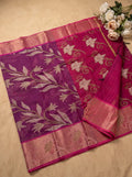 Plum Purple Pink Chanderi Cotton Floral Saree with Contrast Pink Blouse