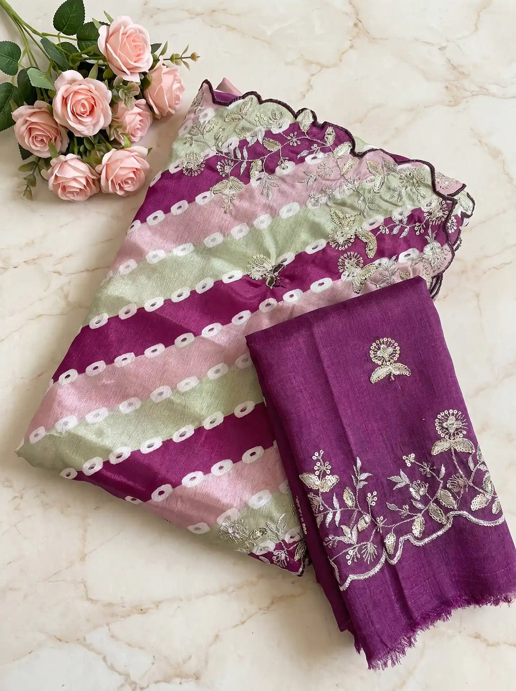 Magenta Sage Green Sequin Work Saree with Matching Embroidered Blouse