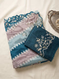 Teal Blue Ice Blue Sequin Work Saree with Matching Embroidered Blouse