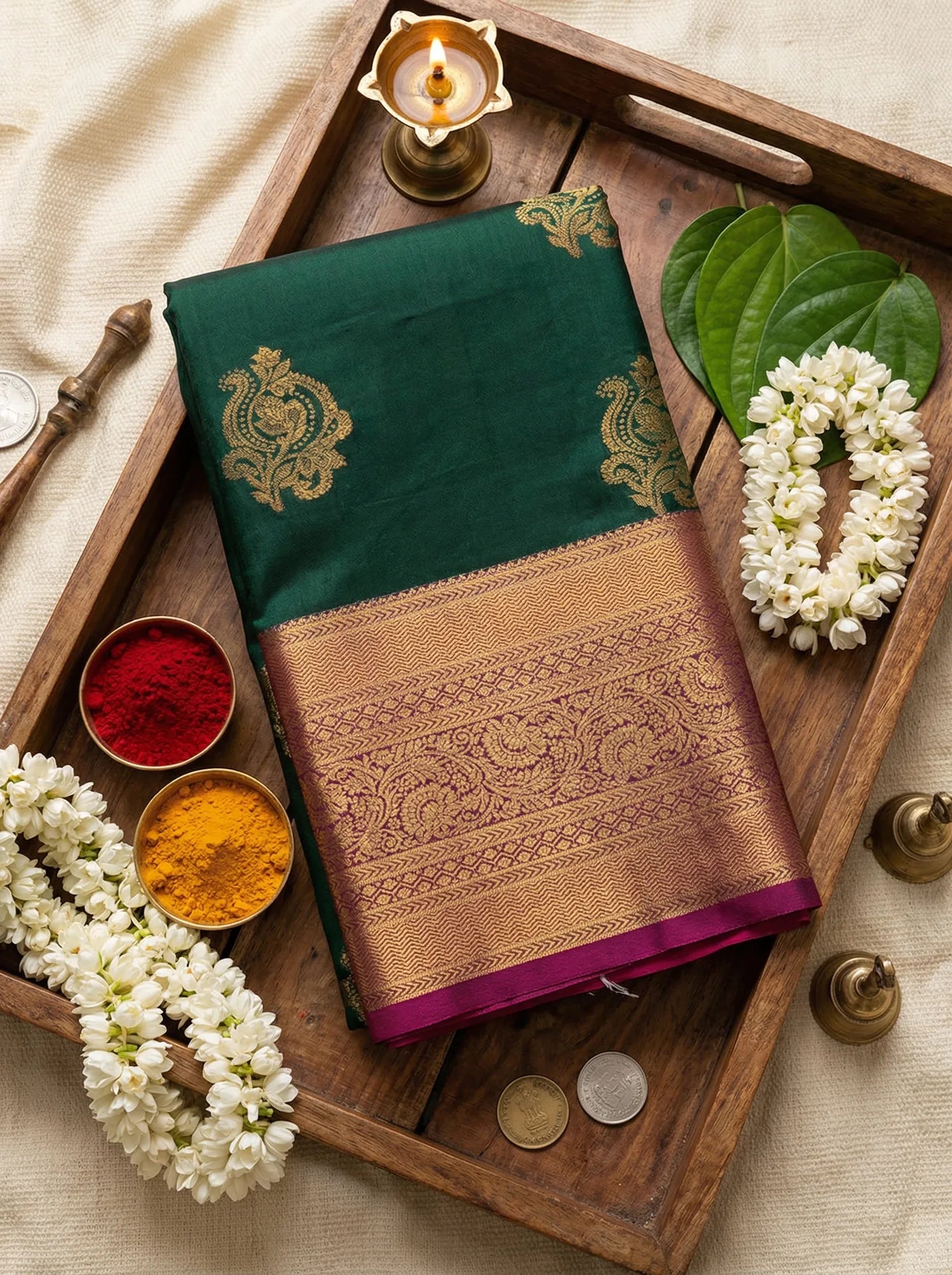 Bottle Green Bridal Semi Silk Saree