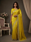 Olive Yellow All-Over Stone Work Saree with Matching Stone Border Blouse