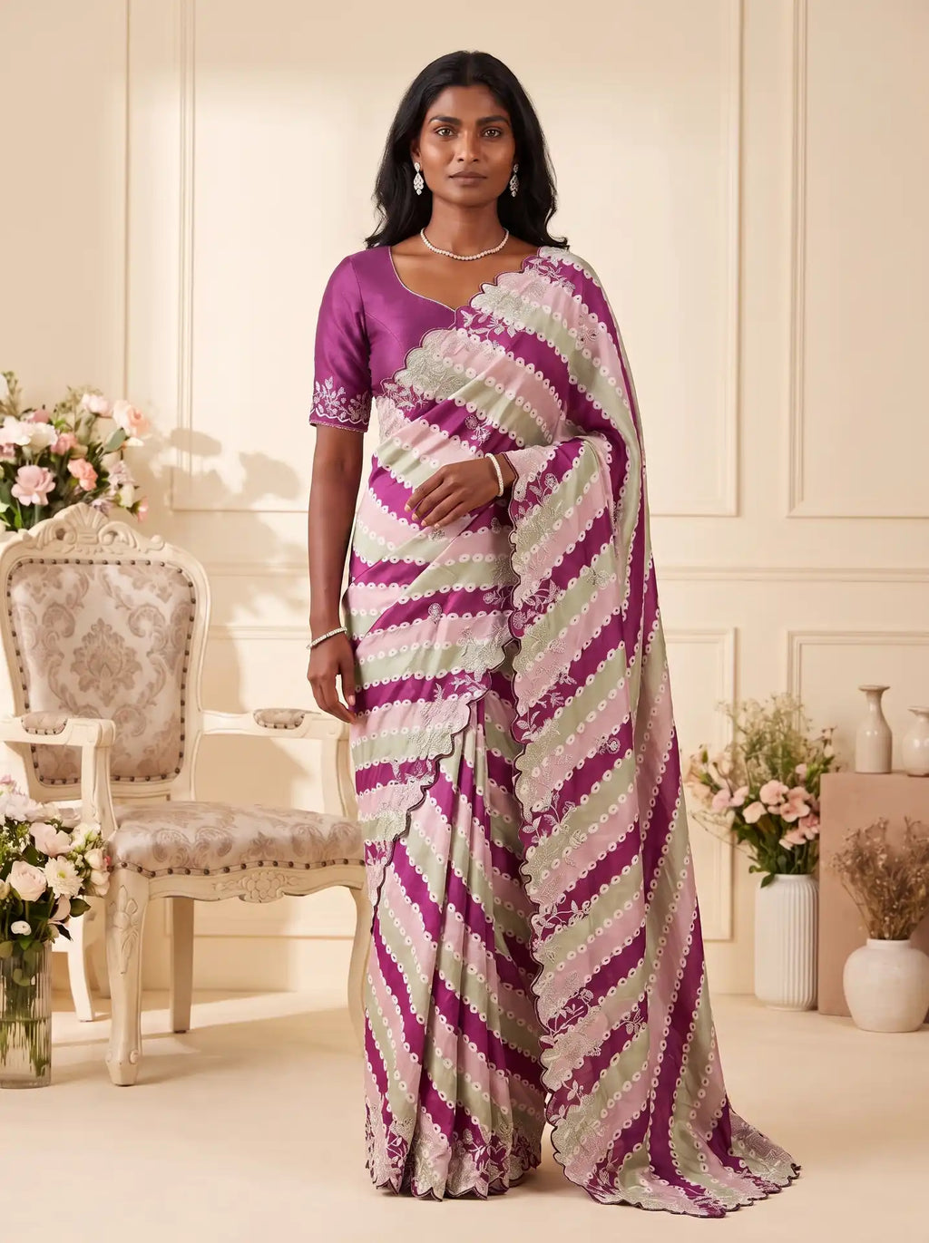 Magenta Sage Green Sequin Work Saree with Matching Embroidered Blouse