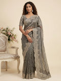 Slate Grey Sequin Work Saree with Matching Embroidered Blouse