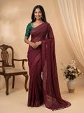 Mauve Rose Georgette Stone Work Saree with Contrast Green Blouse