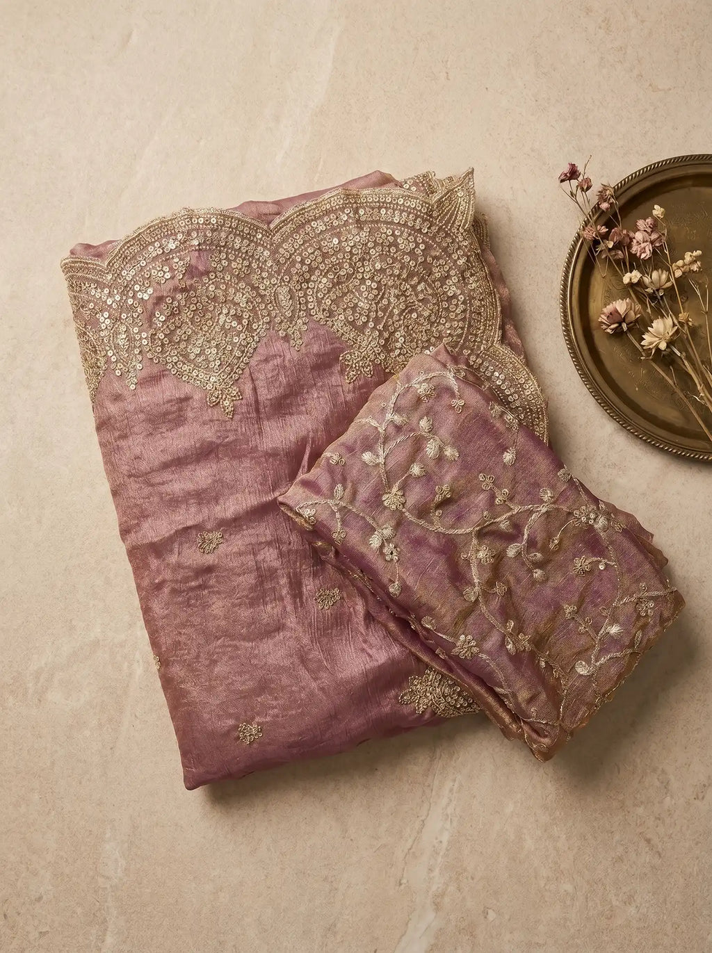 Dusty Mauve Sequin Work Saree with Matching Embroidered Blouse