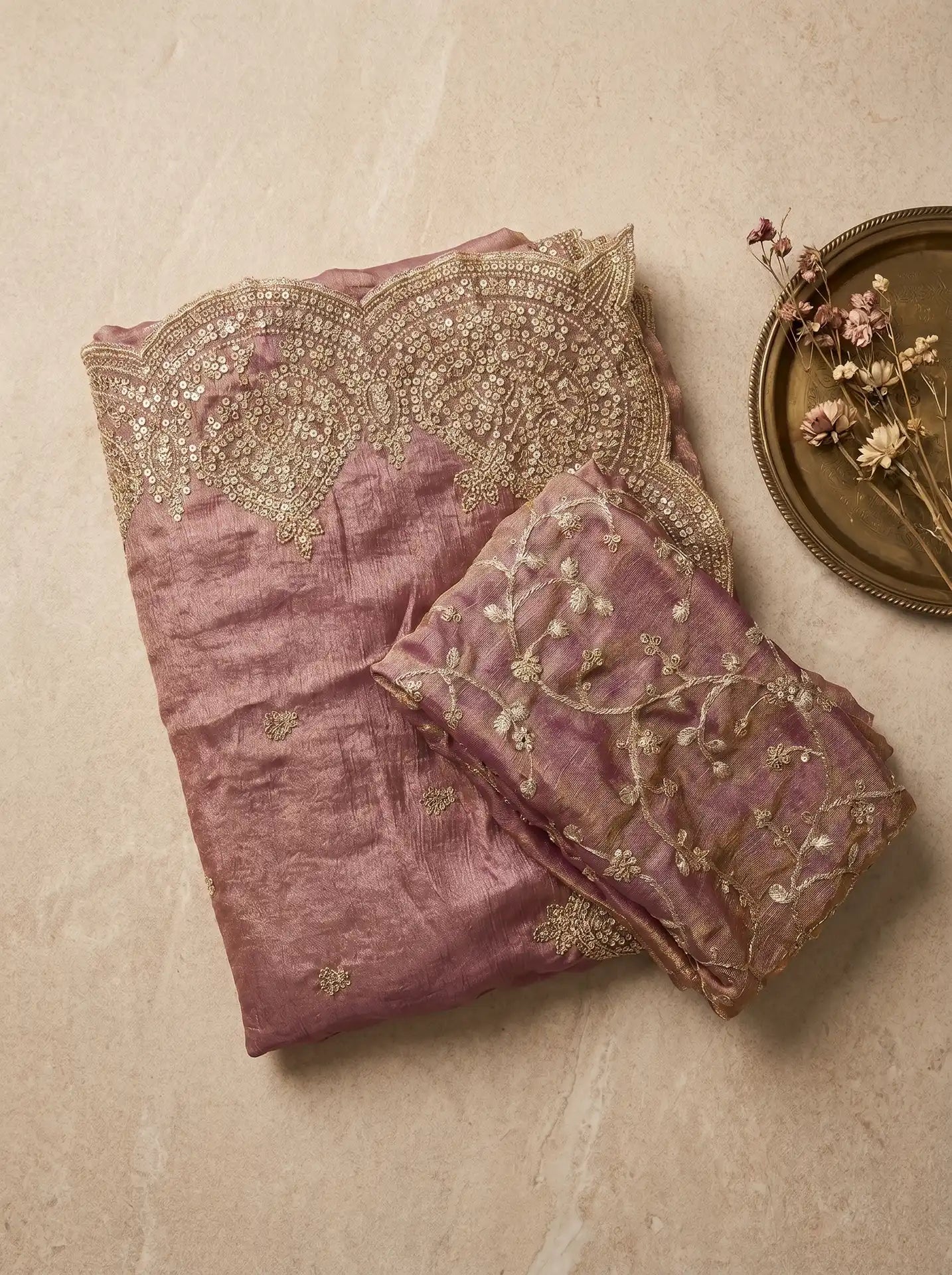 Dusty Mauve Sequin Work Saree with Matching Embroidered Blouse