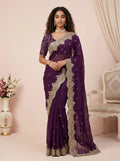 Plum Purple Sequin Work Saree with Matching Embroidered Blouse