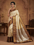 Champagne Gold Floral Jaal Bridal Semi Silk Saree