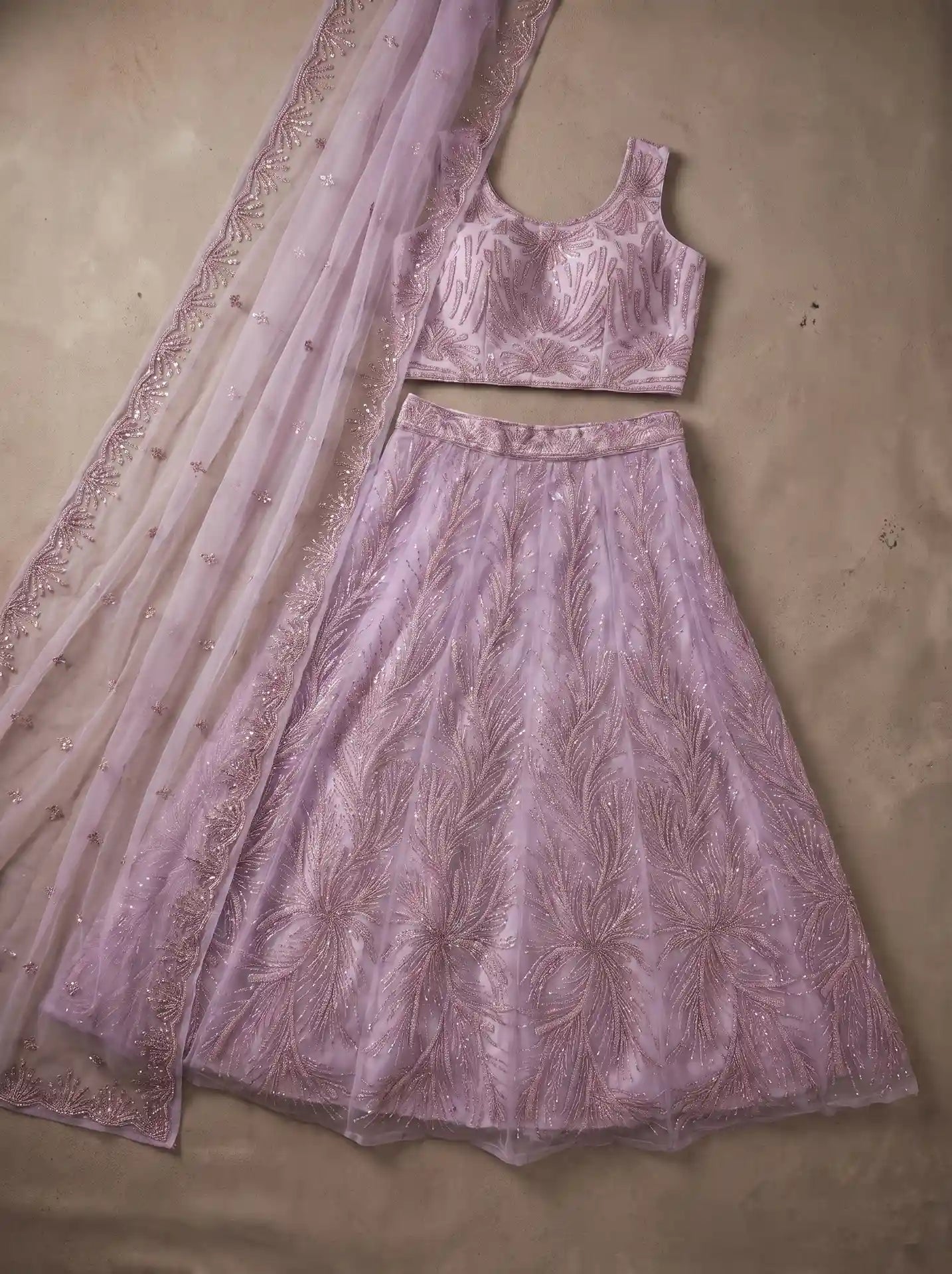 Lavender Ready to Wear Soft Net Sequin Embroidered Lehenga Set