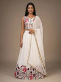 Swan White Ready to Wear Georgette Floral Embroidered Lehenga Set