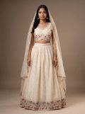 Ivory Ready to Wear Cotton Silk Floral Embroidered Lehenga Set