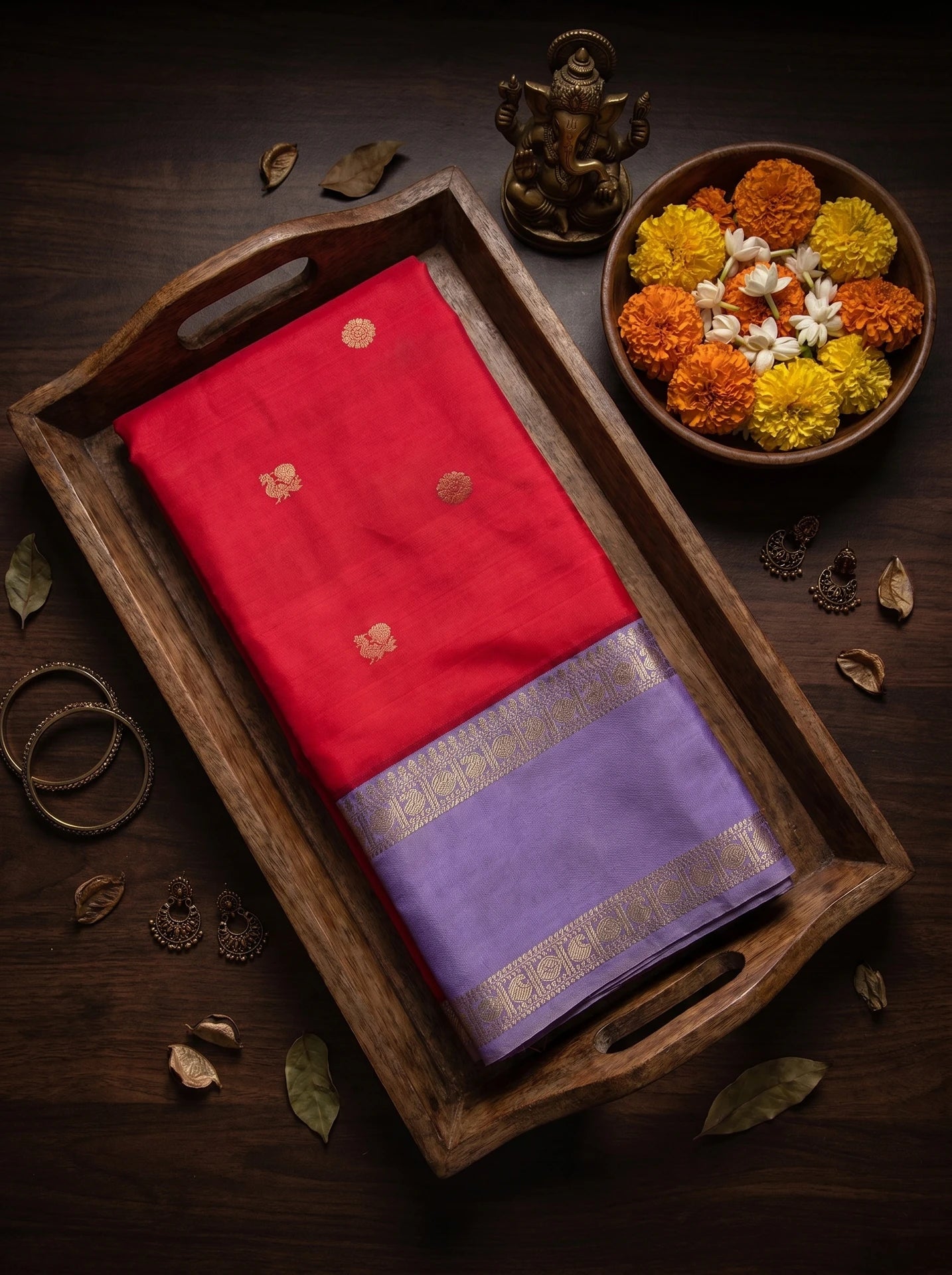 Fuchsia Pink & Lavender Butta Kanchi Soft Silk Saree
