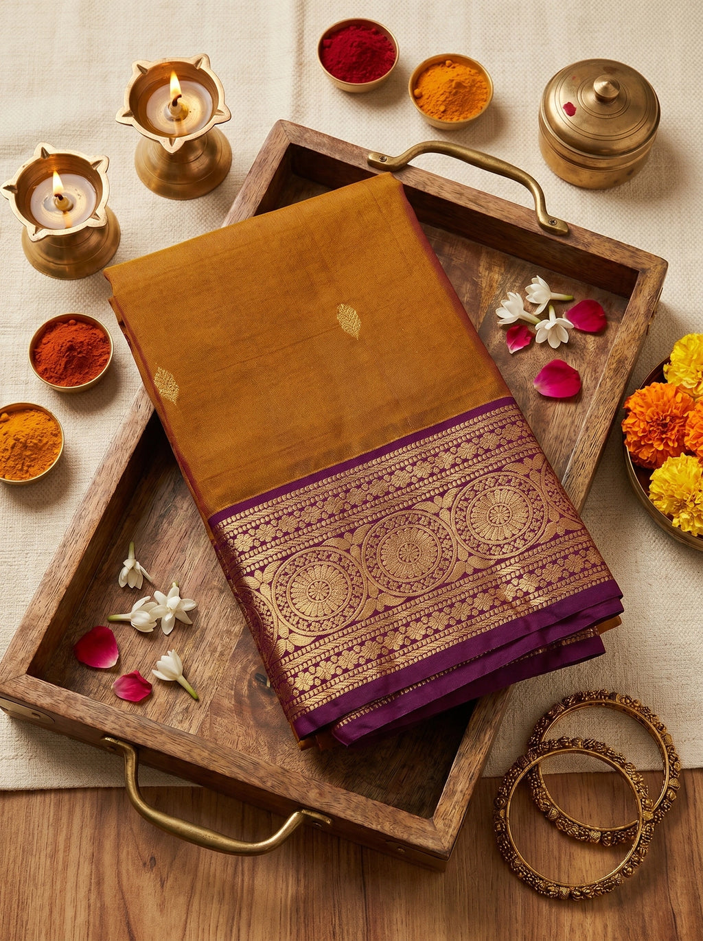 Burnt Orange Butta Kanchi Soft Silk Saree