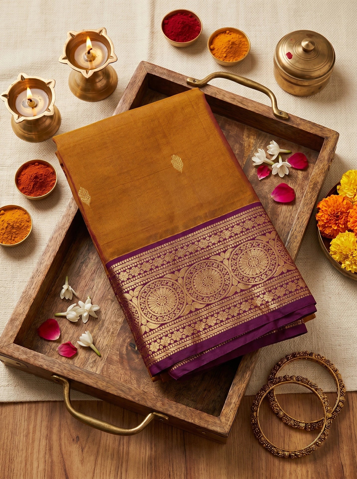 Burnt Orange Butta Kanchi Soft Silk Saree