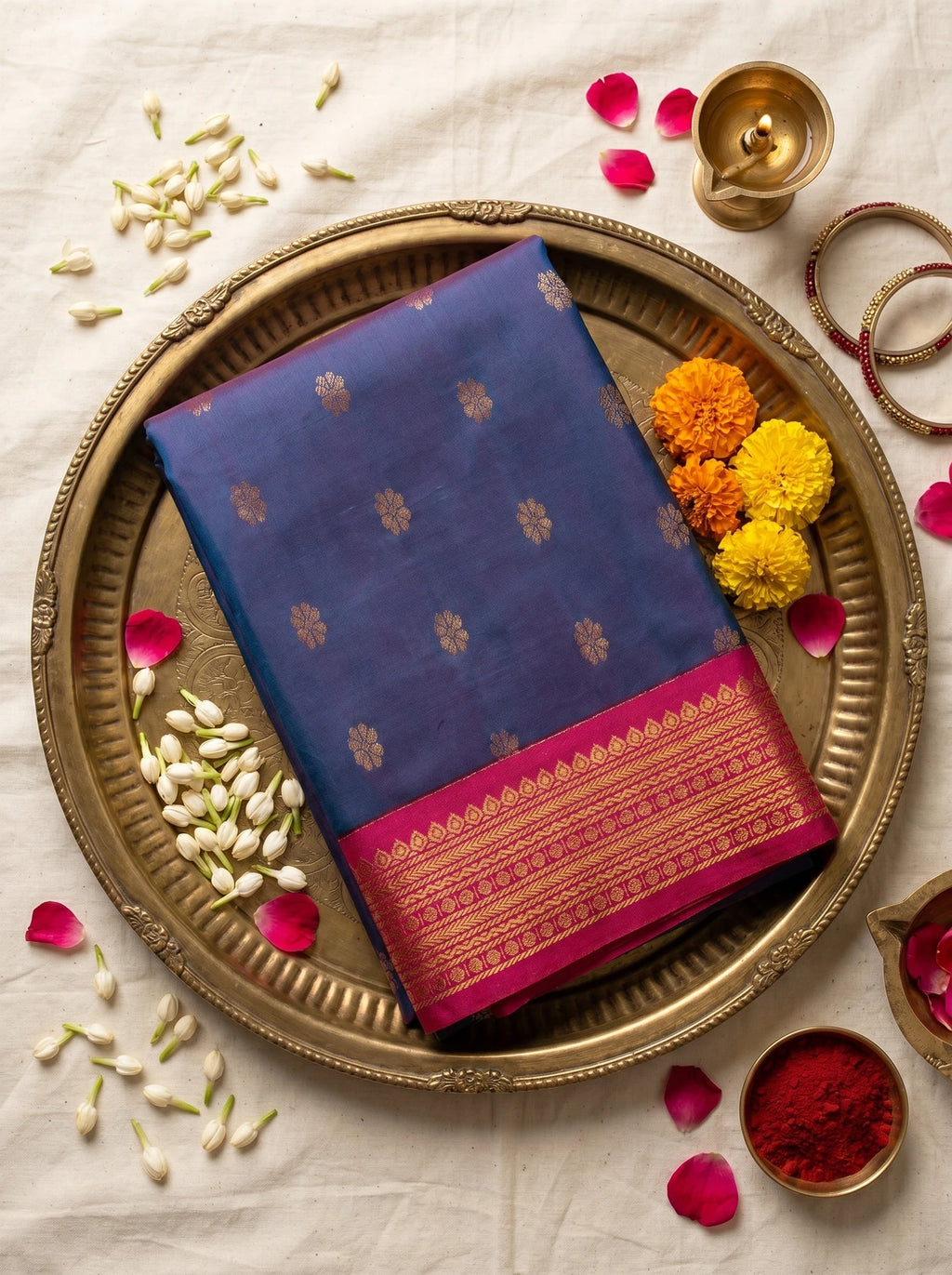 Purple Pink Floral Butta Kanchi Soft Silk Saree