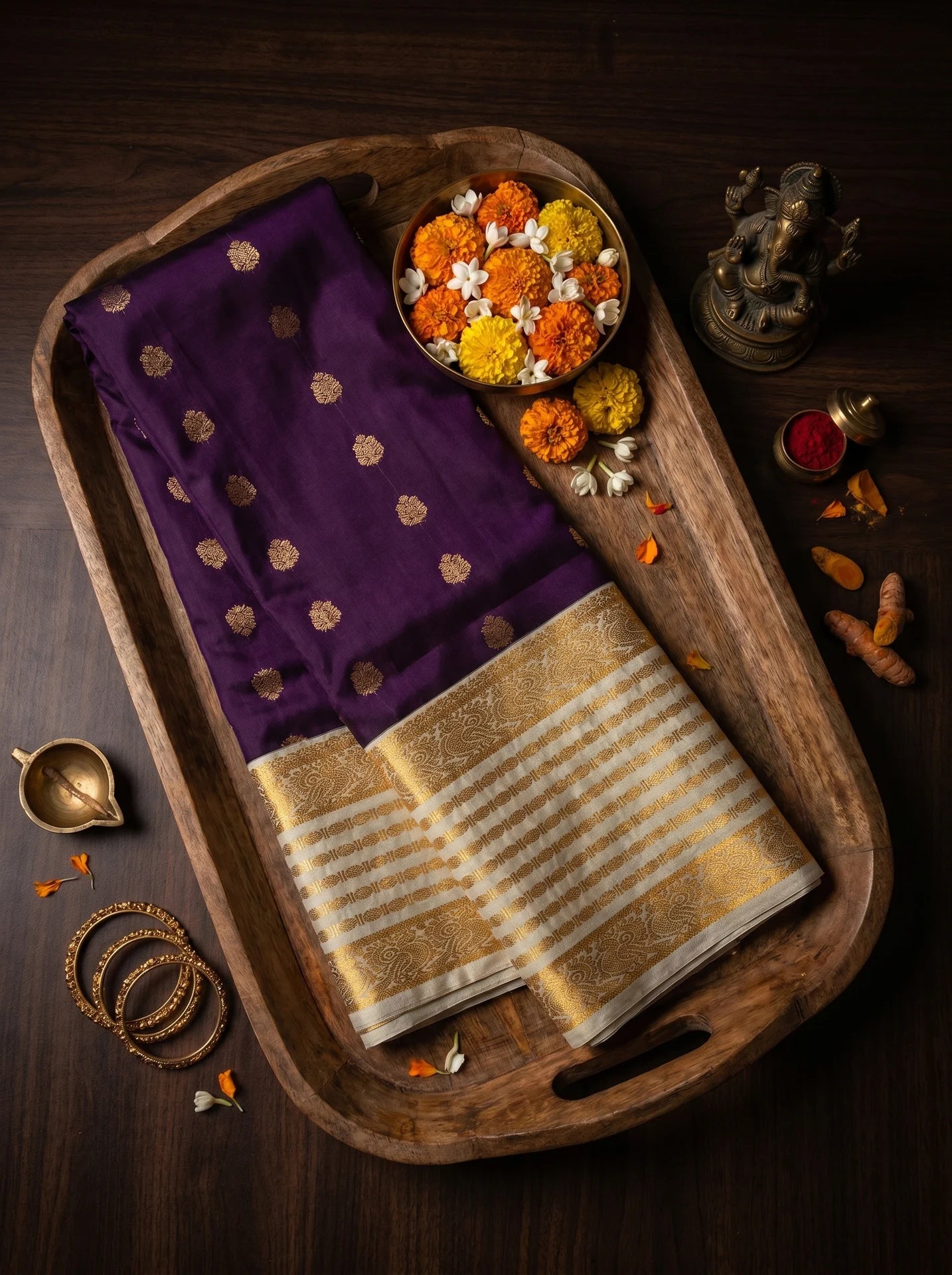Deep Violet Retta Pattai Kanchi Soft Silk Saree
