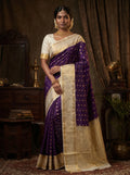 Deep Violet Retta Pattai Kanchi Soft Silk Saree